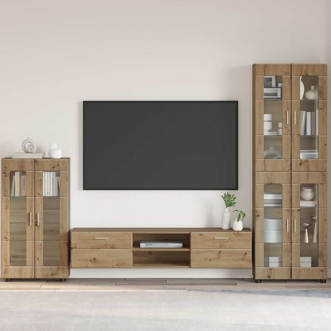 Buffet 2 portes avec 3 étagères en bois d’ingénierie, chêne artisanal, 55,5 x 29 x 100 cm - PANGIVO (1/5)