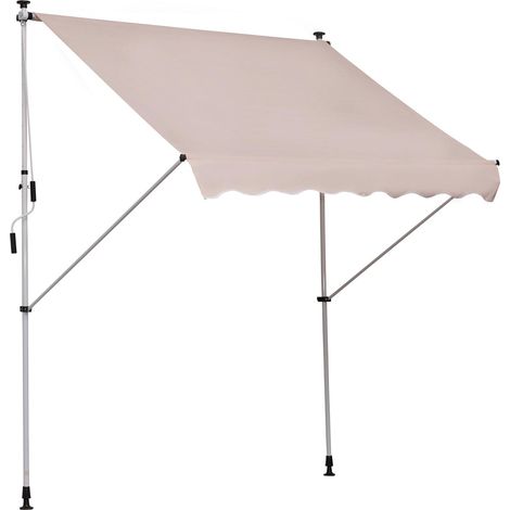 Store banne rétractable manuelle 200 x 150 x 170-280 cm pour balcon et terrasse, hauteur réglable par manivelle, beige