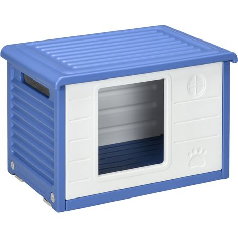 Cuccia per Cani Taglia Piccola da Esterno 60x42x40 cm con Ingresso e 2 Prese d'Aria Laterali in PE Blu e Bianco (1/5)