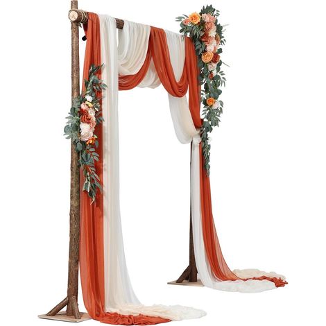 Fleurs artificielles arche mariage orange kit 5 pieces 2 arrangements floraux 3 voiles decoration ceremonie matériel certifié (1/5)