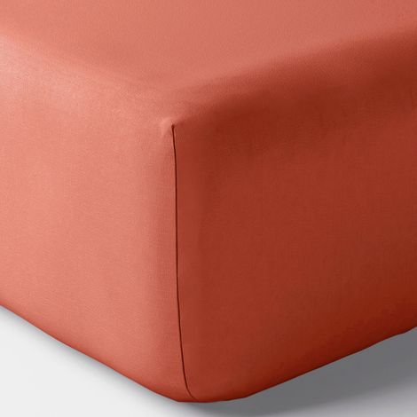 Drap housse percale "Julian" avec bonnet 35 cm toutes dimensions Coton Pur - Julian Terracotta - 90 x 190 cm bonnet de 35 cm - Julian Terracotta - (1/3)