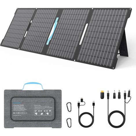 Panneau Solaire 60W, Monocristallin Chargeur Panneau Solaire Portable, Rendement 24%, étanche IP67, 3 sorties (USB-C PD, QC3.0, DC) pour 15, 16, 17, centrale électrique, Voyage (1/5)