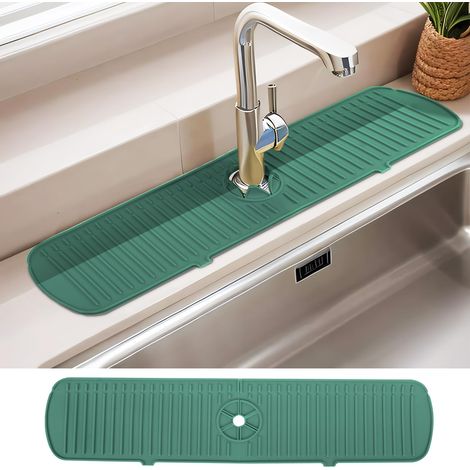 Robinet d'évier - Protection anti-éclaboussures en silicone - Protection anti-éclaboussures pour cuisine, salle de bain, évier de comptoir sec (61 x 14,5 cm, vert) (1/5)