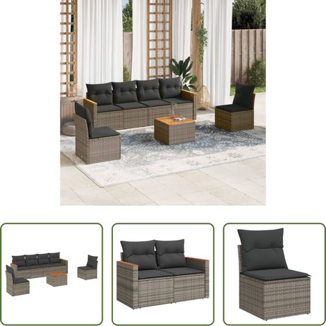 vidaXL Rattanmöbel - 7-tlg. Garten-Sofagarnitur mit Kissen Grau Poly Rattan (1/5)
