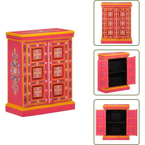 Buffet rétro - vidaXL Buffet Bois massif de manguier Peinture rose à la main - Buffet en bois massif (1/5)
