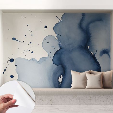 Selbstklebende Tapete modern Wohnzimmer - Wanddeko Schlafzimmer - Tapete mit Motiv Dunkelblaue Spritzer 208x146 cm (1/5)
