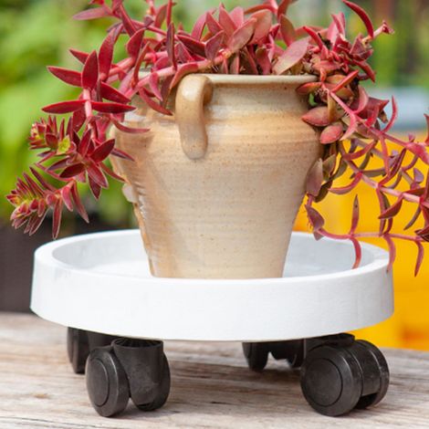 Plateau à roulettes pour pot de fleurs rond, roulettes pivotantes amovibles, support pour plantes de balcon, blanc, 40 (1/5)