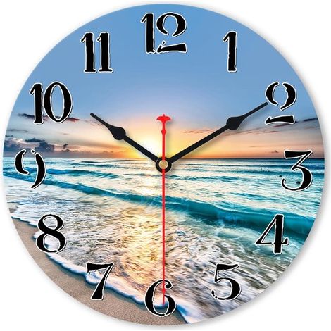 Reloj de pared playero de 30 cm a pilas，color azul océano，decoración costera y marítima，reloj analógico de madera para cocina (1/5)