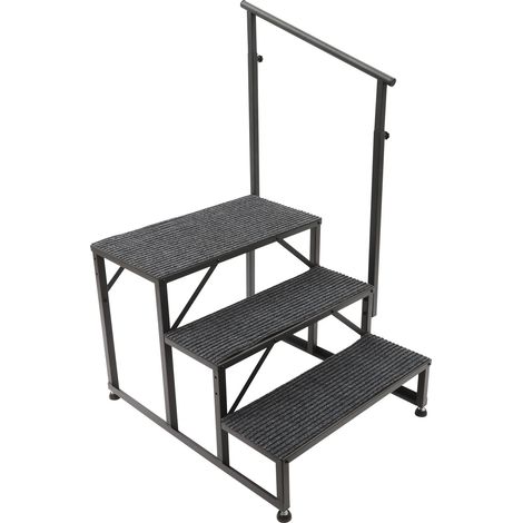 Escaliers RV Portatifs 3 Marches avec Rampe, Échelle RV avec Tapis Antidérapants, pour Roulottes, Camping-Cars, Baignoires Balnéo, Terrasses, Piscines, Animaux Domestiques (1/5)
