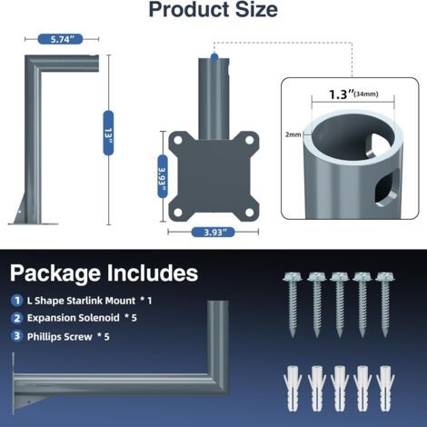 Support Starlink, kit de montage Starlink pour kit Internet Starlink satellite, support mural long sur poteau de toit pour Starlink, compatible avec parabole rectangulaire V2, solution de montage poly (1/4)