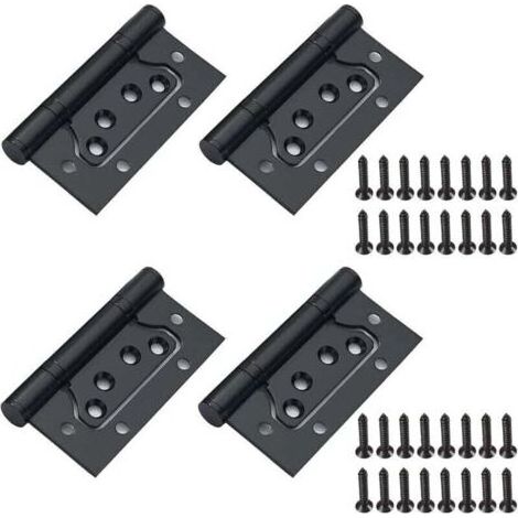 Lot de 4 charnières en acier inoxydable noires avec vis, charnière de porte pliante pour porte en bois, armoire en bois, armoire, 100 mm x 50 mm (1/5)