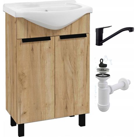 STAMAR  Badezimmerschrank mit Waschbecken - 50 cm - Goldene Eiche - Elegantes Design - Platzsparend