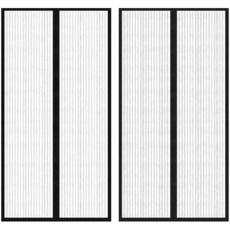 Rideau de porte contre insectes 210x100cm 2 pcs magnétique noir (1/5)