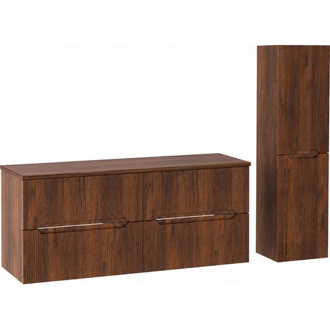 Ensemble double meuble sous vasque avec plan L.120 cm avec colonne H.130 cm effet noyer Warmia NOVO Furnidea (1/5)