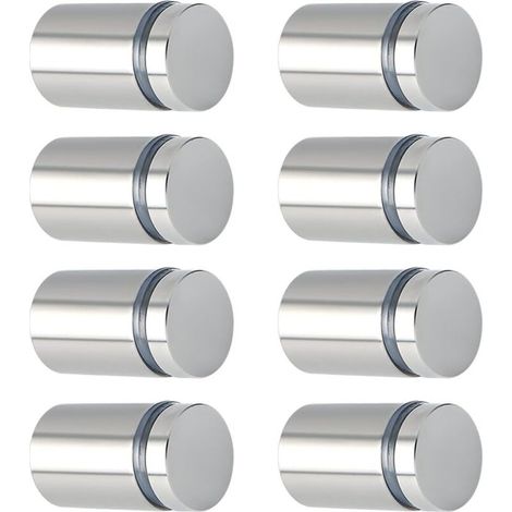 Pack of 8 advertising screws, stainless steel advertising glass spacers for signs and signs, 19 mm diameter x 25 mm length, brushed (1/5)