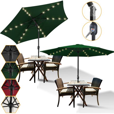 Hengda Ombrellone da giardino 270 cm, UV30+, Ombrellone da esterno, Ombrellone da terrazza, Manovella, Verde, Ombrellone da spiaggia, con 36 LED solari (1/5)