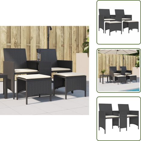Gartensofa 2-Sitzer mit Tisch und Hockern Schwarz Poly Rattan - Gartensofa - Outdoor-Sofa - Terrassenmöbel - Lounge Set - Gartenlounge (1/5)