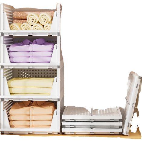 Organizador de ropa, diseño apilable, material ecológico, 4 piezas - Beige (1/2)