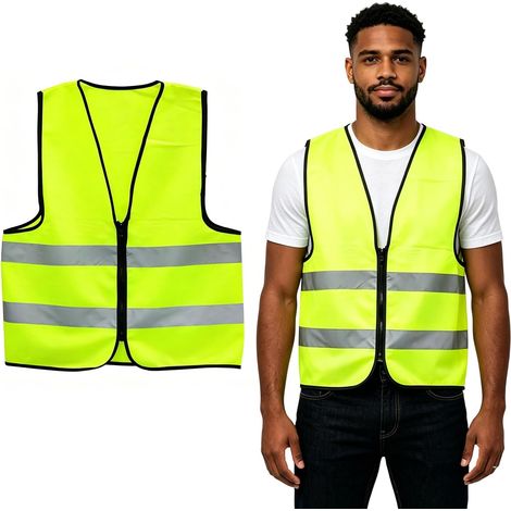 2 Pièces Gilet Jaune, Gilet Jaune Adulte Voiture Moto, Gilet Fluorescent de Sécurité Réfléchissant, Vêtement Visibilité pour Travail Routier et Activités Nocturnes (1/5)