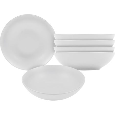 Feinkeramik Suppenteller weiß matt - 6er Set - Keramik Teller tief Ø 20 cm