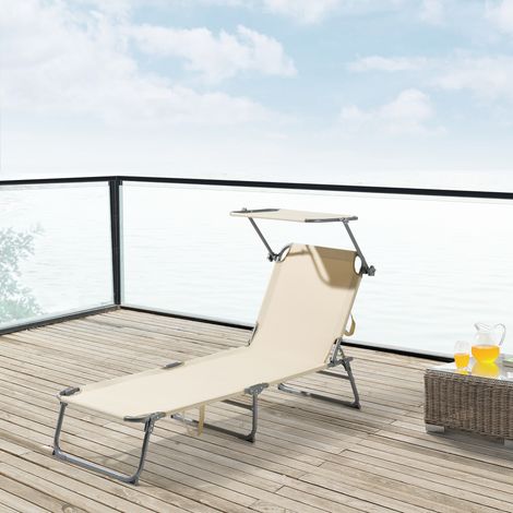 Lettino Prendisole Getaria con Tettuccio Parasole Sdraio Portatile - Beige [en.casa] (1/5)