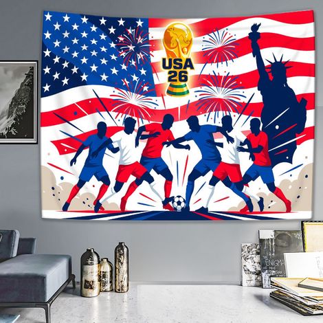 Tapisserie Football, Supporteur Coupe du Monde, Bâche Toile Fond pour Ambiance Match, Fan Zone, Chambre Salon Bar, 07-150x200cm