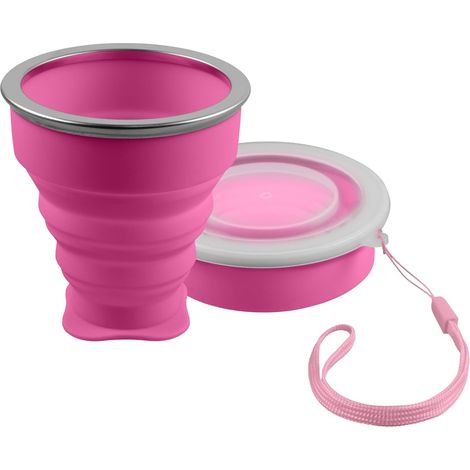 Gobelet pliable en silicone rose, sac de voyage pratique, gobelet de camping, 210 ml (1/5)