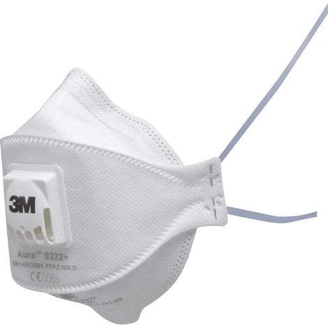 3M Aura™ 9322+ Feinstaubmaske mit Ventil FFP2 D 10 St. EN 149:2001, EN 149:2009 DIN 149:2001, DIN 14