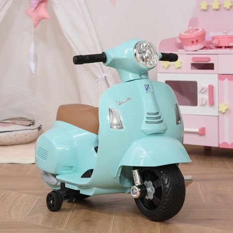 Motocicleta eléctrica Vespa de 6 V con licencia oficial para niños, patinete eléctrico para niños de 18 a 36 meses con faros y claxon, 66,5 x 38 x 52 cm, verde.