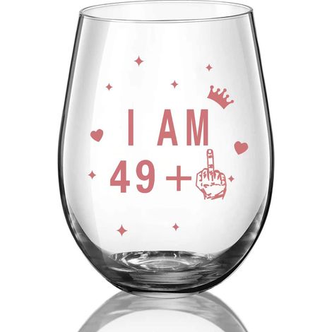 Verre à vin sans pied 50e anniversaire verre à vin cadeau verre d'anniversaire hommes et femmes 50e anniversaire fête décoration anniversaire de mariage, 17 oz (I AM 49+1) (1/5)