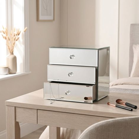3 Drawer Mirror Glass Jewellery Box