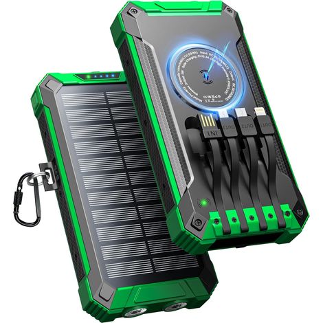 Batterie Externe Solaire avec 4 Câbles, 26800mAh Chargeur Solaire Portable sans Fil Power Bank USB-C 15W Charge Rapide 6 Sorties 3 Entrées pour Téléphone, avec Lampe de Poche, Mousqueton (1/5)