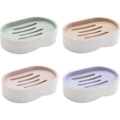 Set porta sapone, 4 pezzi, porta sapone in plastica con scarico e coperchio, piccolo porta sapone, porta sapone da viaggio, porta sapone portatile, accessori per il bagno, S (1/5)