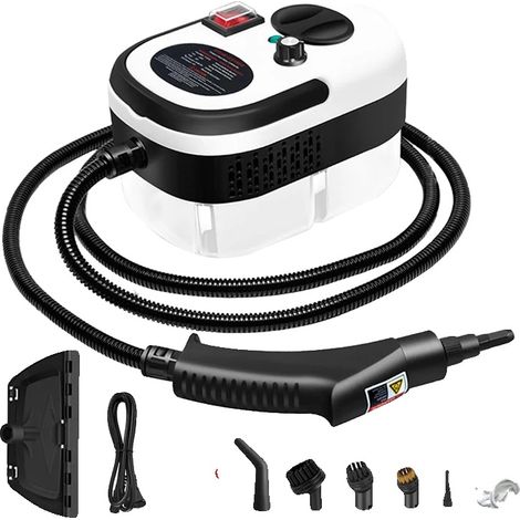Limpiador a vapor portátil, 2500 vatios, depósito de agua de 1,2 litros, 6 velocidades ajustables, presión de 3 bares, 11 accesorios. (1/5)