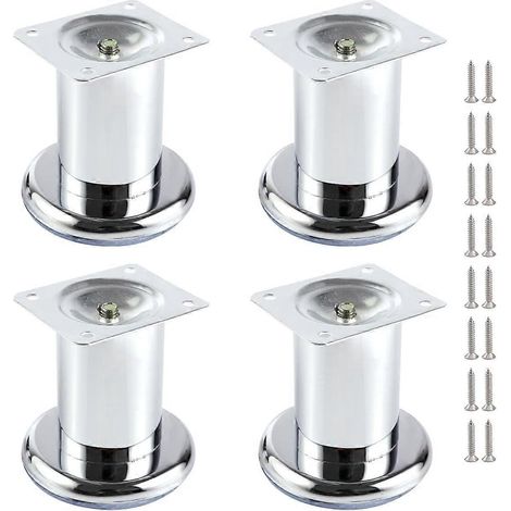 Verstellbare Schrankfüße, 4 Stück, Möbelfüße, Kleiderschrankfüße, Bettfüße, Couchfüße, Sofafüße, Möbelfußbasis, Chrom (100 mm) (Farbe: Metallic, Größe: 120-80 mm-Metallic)