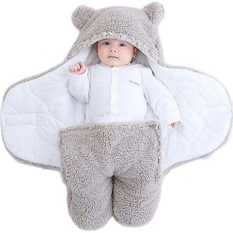 Unisex Baby Swaddle Blanket, Baby Sleeping Bag, Hooded Swaddle Blanket for Newborns - Grey (1/4)