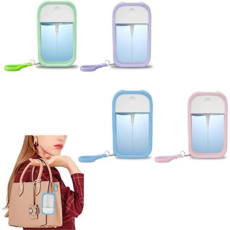 HOXILEELEOLot de 4 flacons spray rechargeables 50 ml, vaporisateurs plats porte-clés pour parfum et brume, multicolores (1/4)