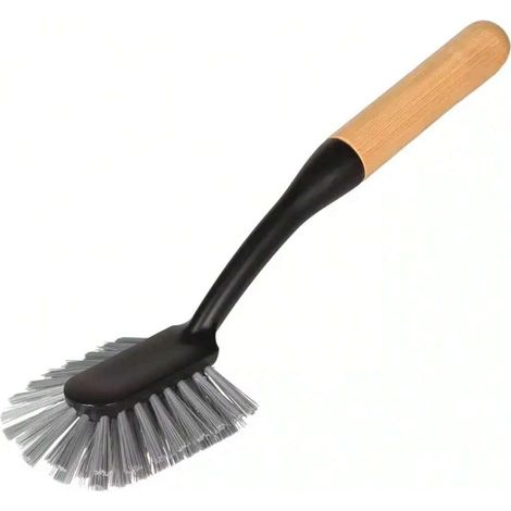 Brosse à vaisselle manche en bambou rond, durable et élégante pour cuisine, ustensile de nettoyage pratique, finition soignée. (1/4)
