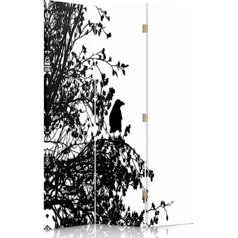 Paravent Design Oiseau en Silhouette Noir et Blanc - 110 x 180 cm - 1 face déco, 1 face noir (1/5)