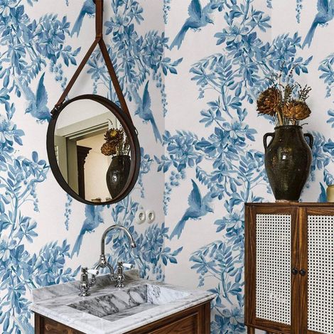 Papel tapiz modular bucólico con pajaritos Royal Garden