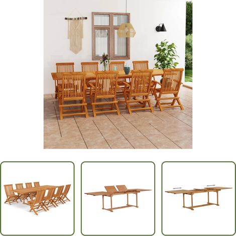 Table de jardin en teck - Ensemble à manger de jardin 9 pcs Bois de teck massif (1/5)