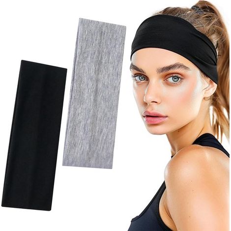 Diadema elástica antideslizante para deportes, unisex, ideal para deportes, yoga, maquillaje y fitness. Juego de 2 unidades (negro y gris).
