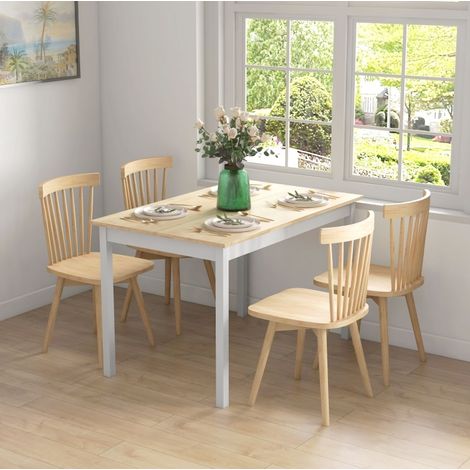 Mesa de comedor 120x75 cm para 4 personas, estilo campestre y estructura estable en pino natural (1/5)