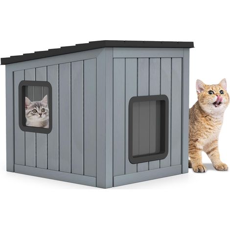 COSTWAY Cuccia per Gani da Esterno ed Interno, Casetta Impermeabile con 2 Porte in PVC e Tetto Inclinato, Cuccia per Animali Domestici per Gatti, Cani di Piccola Taglia e Conigli (1/5)