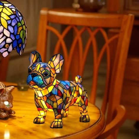 Lampe A Poser - Bouledogue Lampe, LED LumièRes DéCoratives pour Animaux De Compagnie,RéSine Couleur Vintage avec Chargement Usb (1/5)