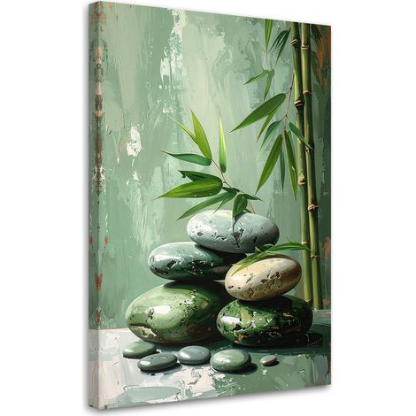 Tableau déco Pierres zen spa bambou imitation peinture 60x90 (1/4)