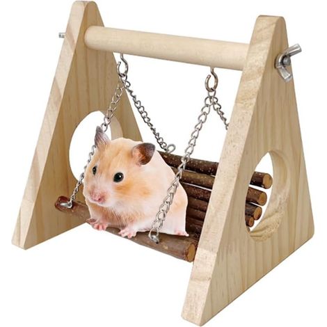 Jouets Balançoire pour Hamster, Balançoire Suspendu pour Rat, Hamac en Bois pour Petits Animaux de Compagnies, Accessoires d'exercices pour Hamsters, Écureuils Volants, Perroquets, Oiseaux (1/5)