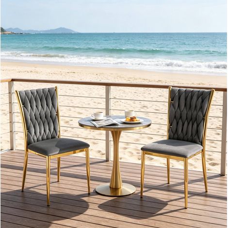 Lot de 2 chaises de salle à manger en velours, dossier haut, gris foncé et doré HAVRYA (1/5)