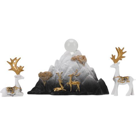 Resin statues of seated or standing deer, reindeer figurines, ornaments, mountain rockery sculptures for home, office, living room, TV stand decoration, black and white (1/5)