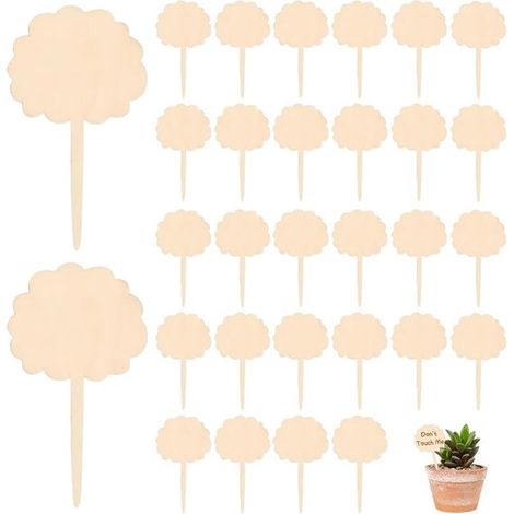 Set mit 60 Pflanzensteckern aus Holz – Gartenstecker mit Blei – natürliche, wolkenförmige Stäbe 108×60 mm für Kräuter, Blumen und Blumentöpfe (1/5)
